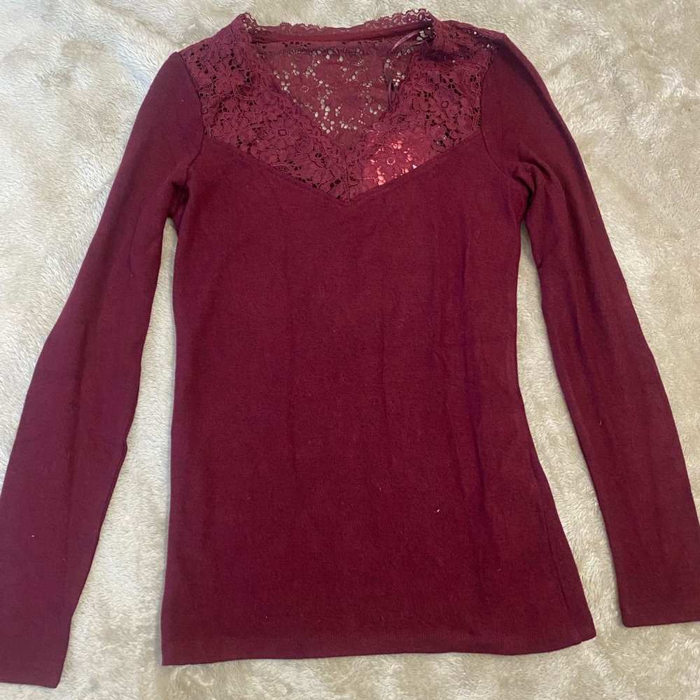 Naf Naf Crimson Floral Frill Shirt